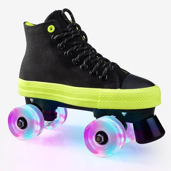 

roller skates quad skates double row adult roller skates unisex canvas shoes for lovers two line flashing wheels patines