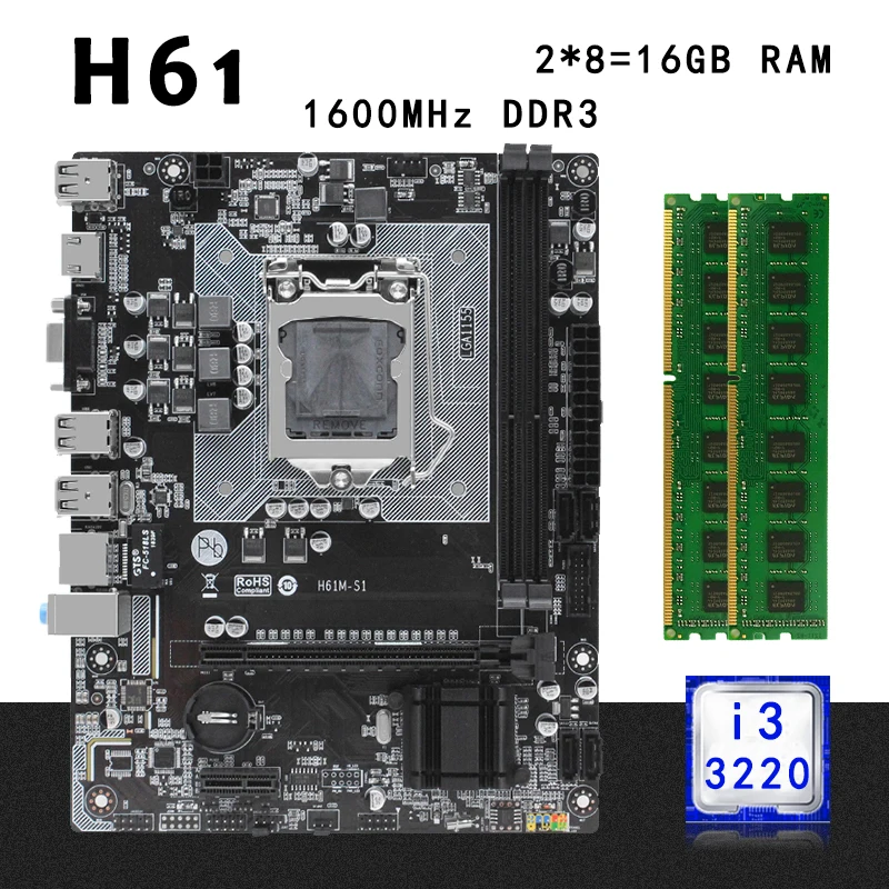 H61 настольная материнская плата набор H61M S1 с Intel I5 3570 LGA1155 CPU 16G(2*8G) DDR3 RAM Mico ATX