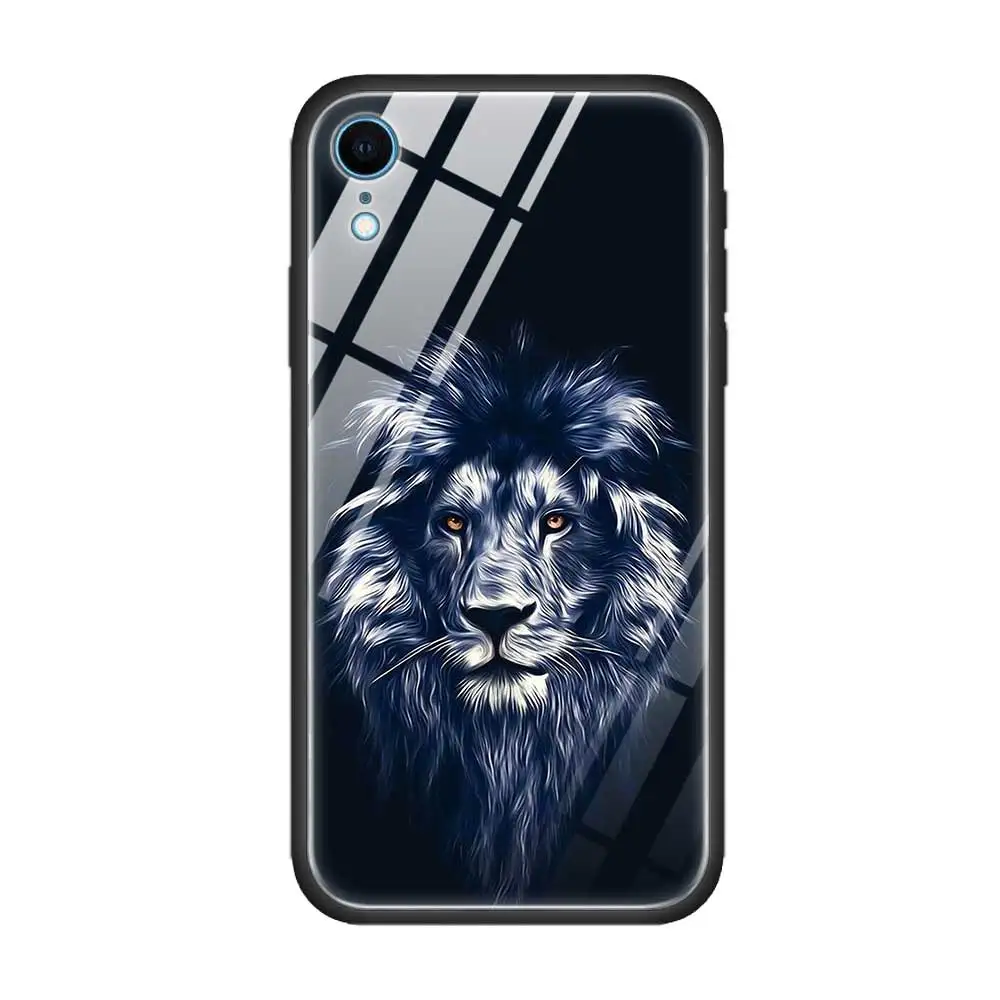 T18 Закаленное стекло чехол для Apple iPhone 8 7 6 6S Plus чехол для iPhone 11 11Pro XS MAX XR X абстрактный тигр на Луне - Цвет: T18