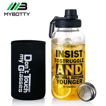

MYBOTTY 600ML Sport Glass Juice Drink Water Bottle Fashion Large Capacity Bottles With Straw and Bag Heat Resistant Bottle
