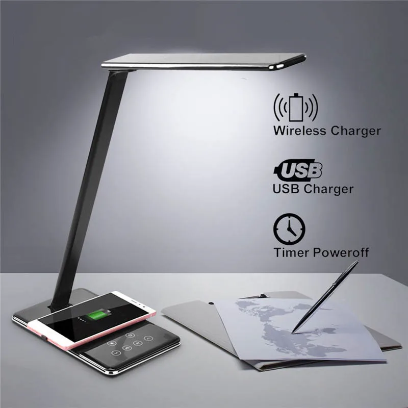 New Multi-function LED Table Lamp Foldable 4 Color Temperature Book Light Mobile Phone Wireless Smart Charging USB Output