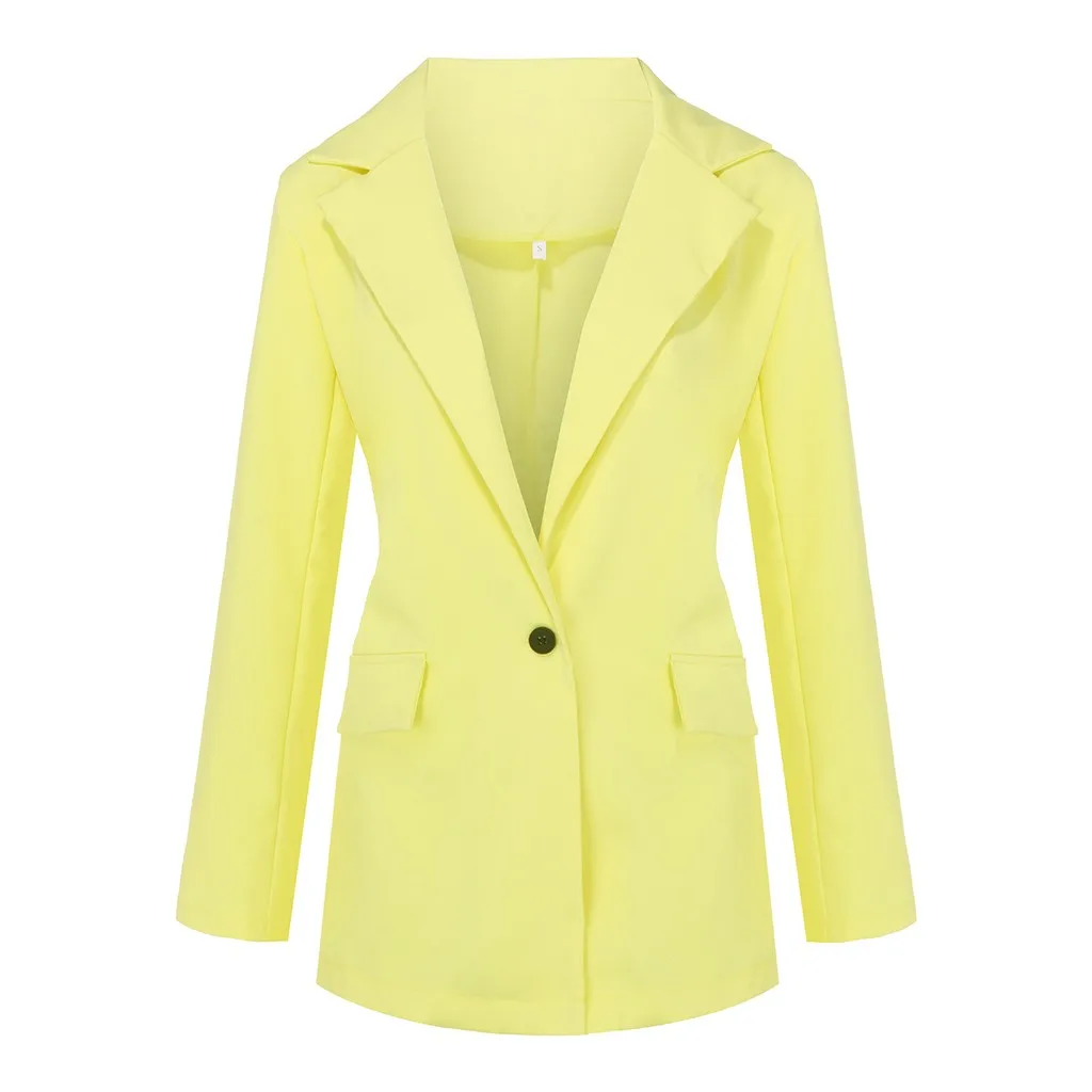 Yellow Женская куртка, Блейзер, пальто размера плюс 5XL, однотонная, черная, элегантная, офисная, женская верхняя одежда, осень, длинный рукав, блейзер для женщин - Цвет: Yellow