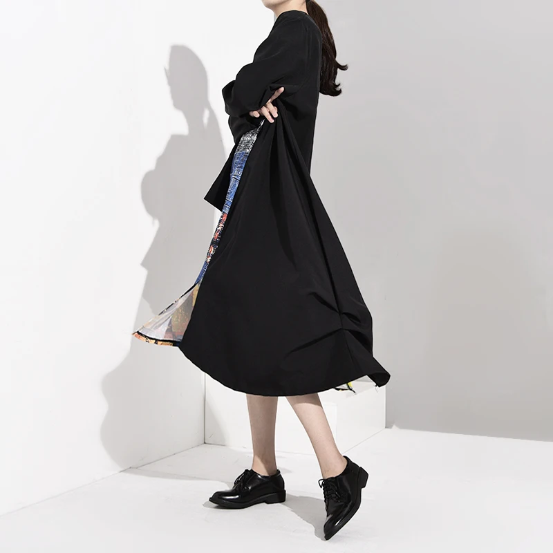 LANMREM Новая модная женская рубашка с длинными рукавами женские толстовки Vestido пуловер с принтом свободное асимметричное платье WJ23501