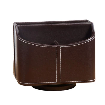 

NEW-Remote Control Holder, 360 Degrees Rotatable Desktop Supply Organizer PU Leather Desk Storage Box Brown