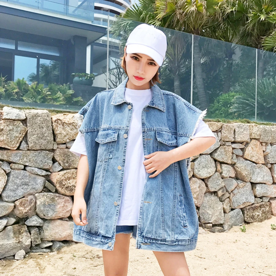 Autumn Women Denim Outer Coat Vest Loose and Casual Korean Fashion Shoulder Waistcoat Top