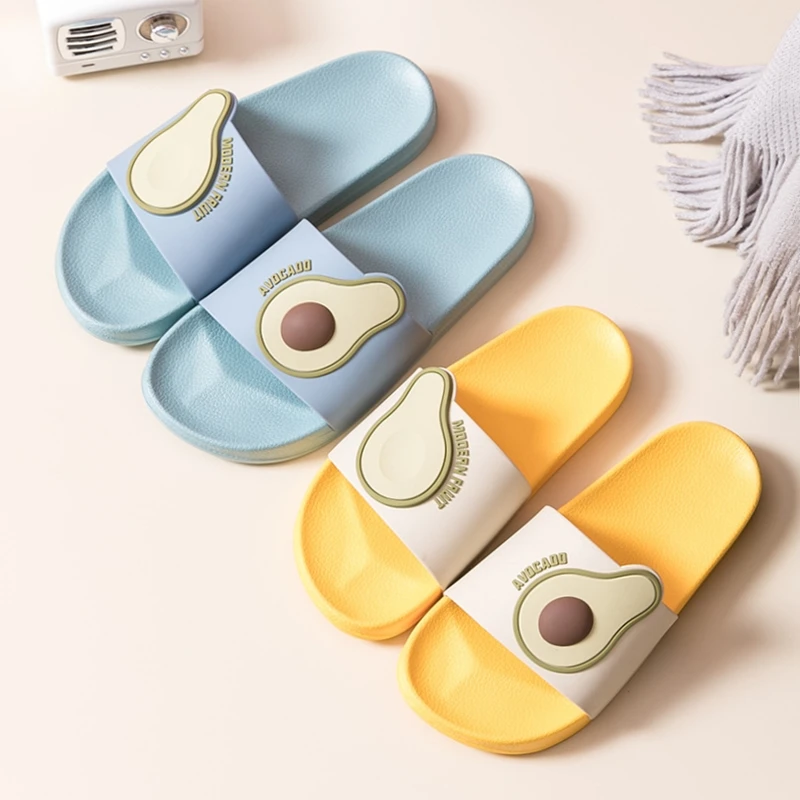 Couple Shoes Pvc Slippers Fruit Avocado Non-Slip Bathroom Ladies Slides Cartoon Cute