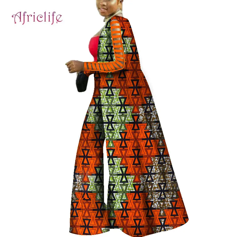 Весна осень Африканский комплект штанов для женщин Модный комбинезон с широкими штанинами и длинное пальто 2 шт Дашики батик женская одежда WY4101