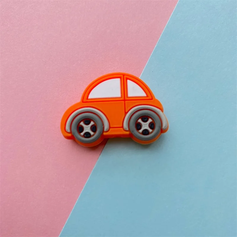 BPA Free Cartoon Mini Car Silicone Beads Pacifier Clips Baby Toys DIY Making Necklace Baby Teether 10pcs