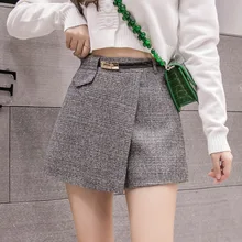 Irregular Woolen Plaid Shorts Skirts For Women Atumn Winter Office Short Women Plus Size Booty Shorts Feminino