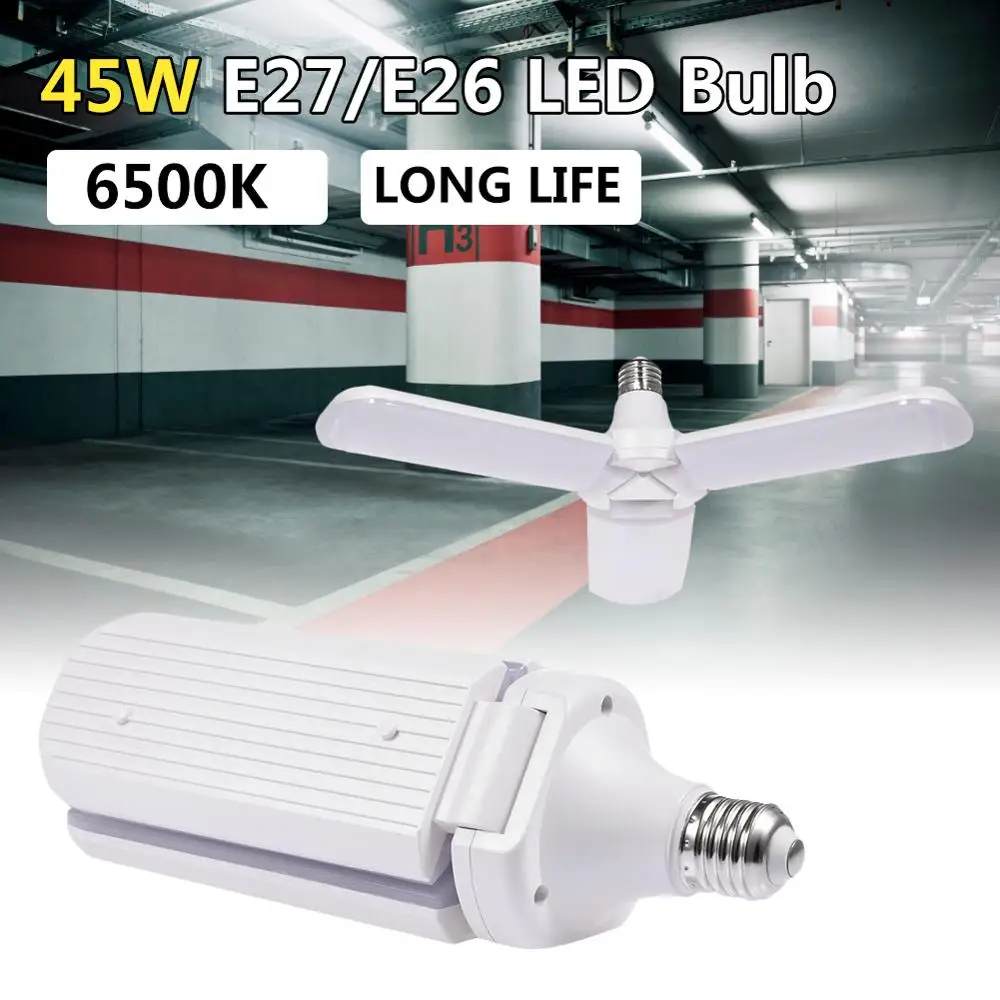 E27 Led Garage Light Foldable Super Bright Bulb Led Ceiling Fan