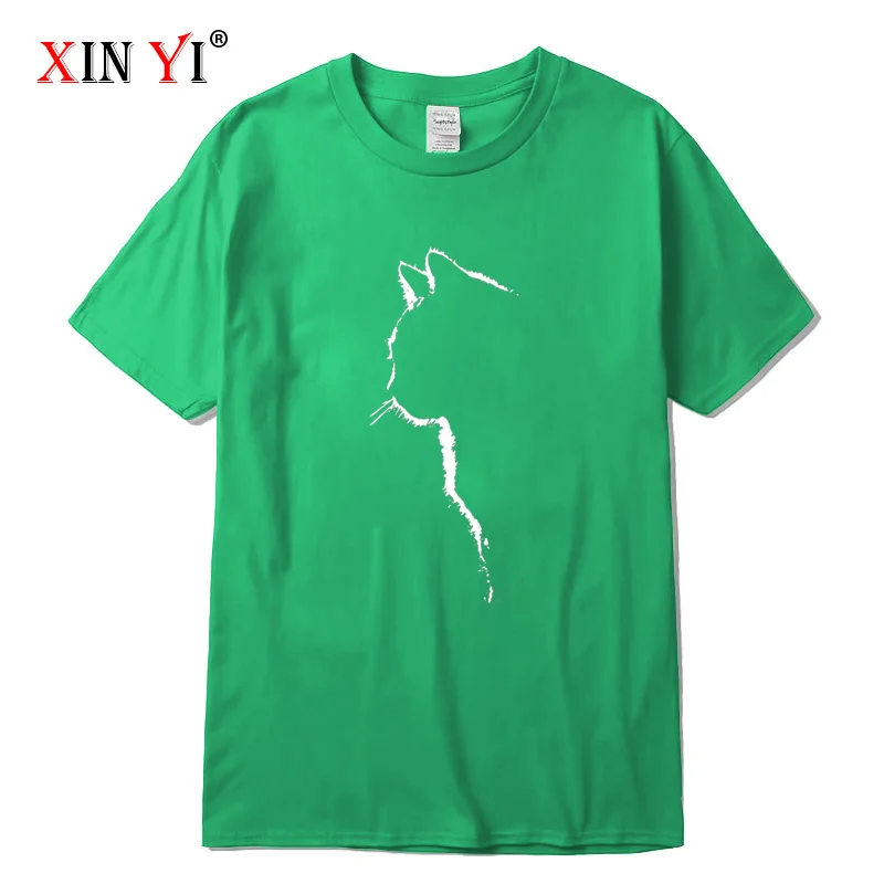 XINYI Men's T-shirt Top Quality 100% cotton short sleeve cool cat print casual loose men t shirt o-neck t-shirt men tee shirts