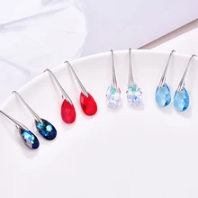 Серьги-капли воды для женщин новые модные Кристаллы от SWAROVSKI серебряный цвет кулон серьги-капельки с имитацией листьев ювелирные изделия подарок для девочки