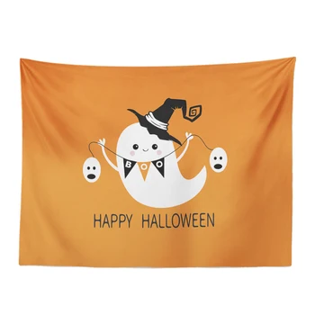 

Simple And Personalized Tapestry Orange Text Pumpkin Ghost Cartoon Wall Hanging Blanket Home Large Decoration Polyester Yoga Mat