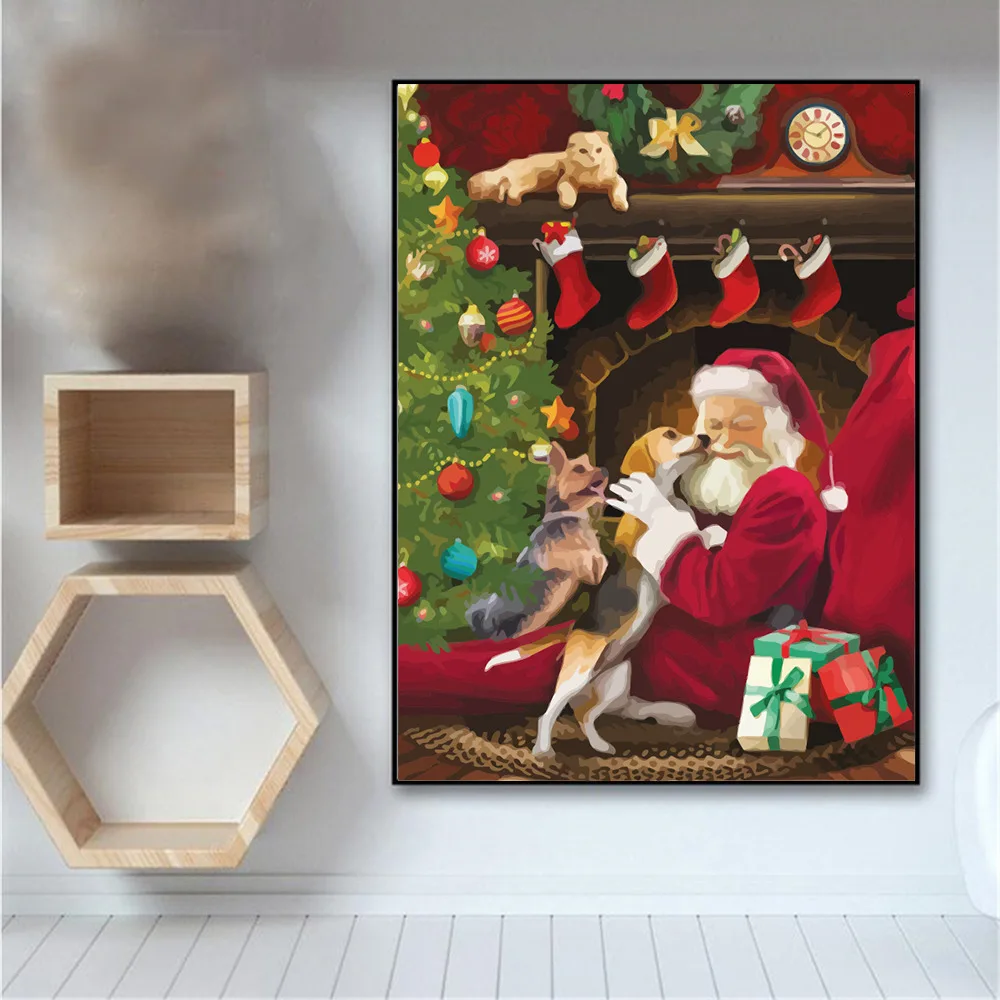 HUACAN DIY масляная краска по номерам Санта Клаус рождественские картины Краска на холсте Ручная Краска ed Рисование краска ing искусство домашнего декора