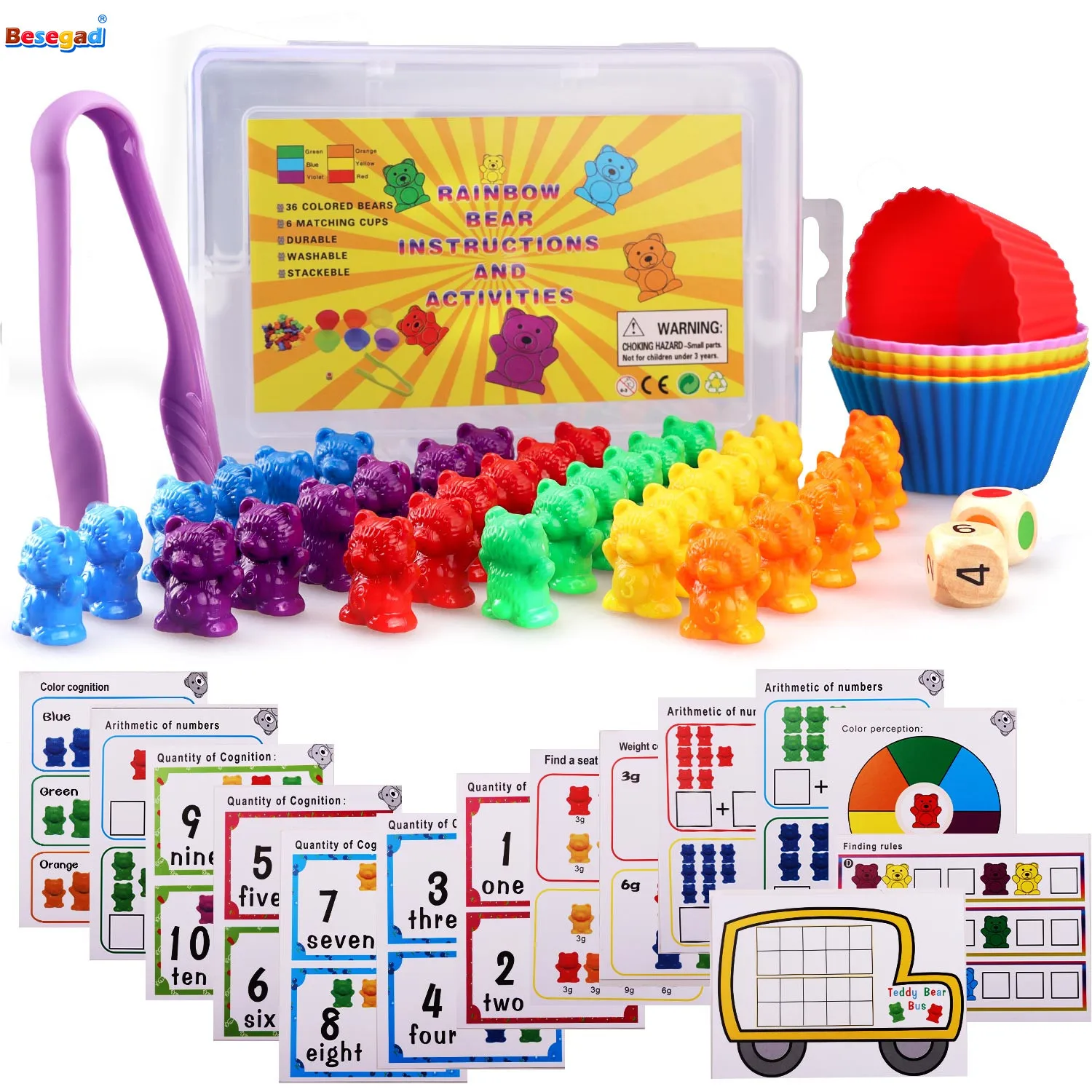 Kit de clasificación para contar osos, 62 Uds., colores combinados, aprendizaje de matemáticas, juguetes educativos para niños pequeños, artículos de preescolar para la escuela en casa