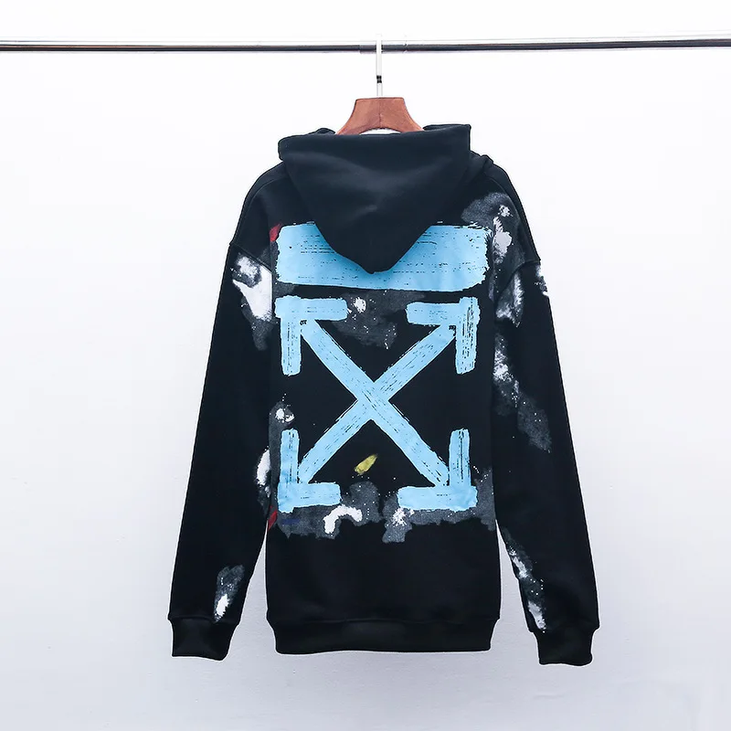 Off-white ow Высокое качество черный плюс бархат брызг пятнистый пальто для женщин и мужчин Толстовка