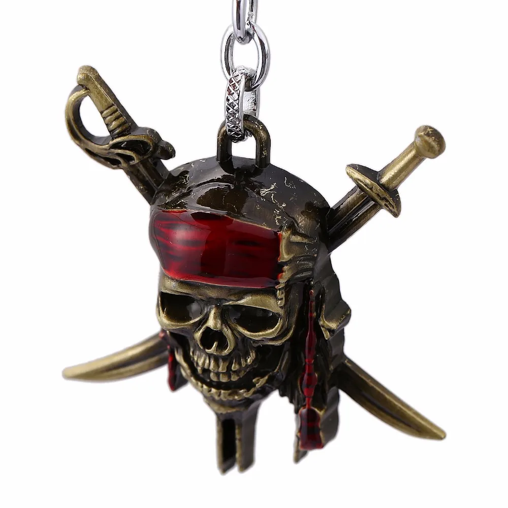 

10pcs/lot Pirates of the Caribbean Keychain Captain Jack Sparrow Mask Skull With Crossbones Key Holder Men Jewelry Wholesale