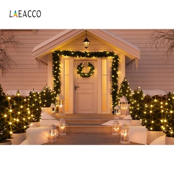 

Laeacco White House Pines Trees Lights Snow Photography Backdrops Photographic Backgrounds Christmas Eve Party Photophone Props