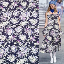 12momme эластичная шелковая ткань креп-жоржет цветочный дизайн темно-синий низ, SCG550