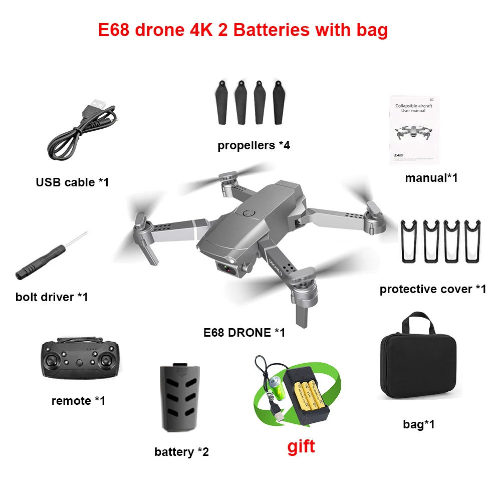 4K 2B BAG E68 wifi FPV мини Дрон Квадрокоптер с широкоугольной камерой HD 4K 1080P режим удержания высоты жесты RC складные дроны VS E58 - Цвет: 4K 2B BAG