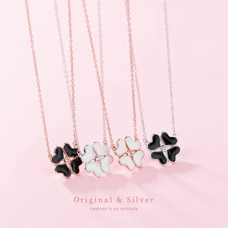

Sterling Silver Necklace Women's chao wang Red Clover Pendant Elegant Simple Non-mainstream Design Light Luxury Choker Normcore