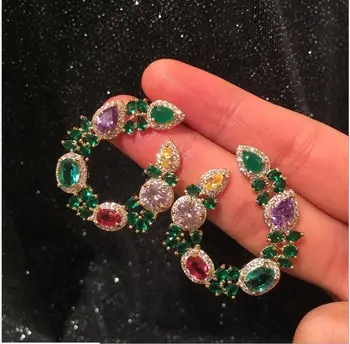 

women Fashion Super Flash Zirconia Luxury Stud Earrings Trendy Circle Earrings