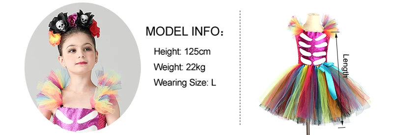 Children Day Of The Dead Halloween Costume Girls Skeleton Skull Dia Muertos Fancy Tutu Dress with Headband Cosplay Party Dress (1)