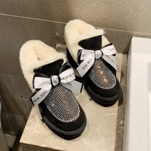 Rimocy/милые женские зимние ботинки с украшением в виде кристаллов и бантика; Сезон Зима; коллекция года; уличные Теплые ботильоны с толстым плюшем; женская обувь на платформе; botas