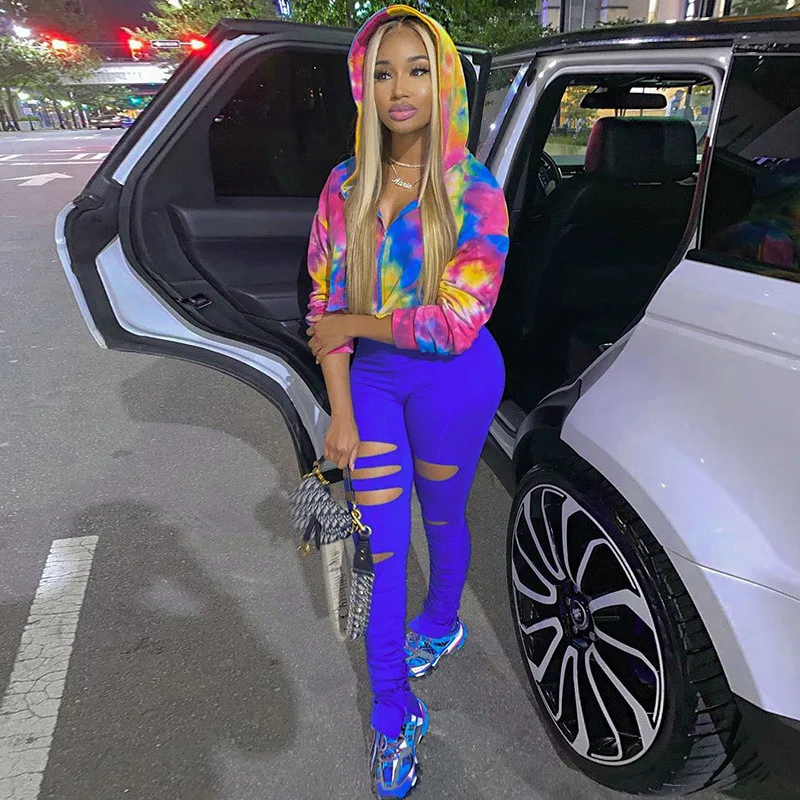 

Women Sexy Ripped Pants, Autumn and Winter Adults Solid Color High Waist Ruched Slit Trousers