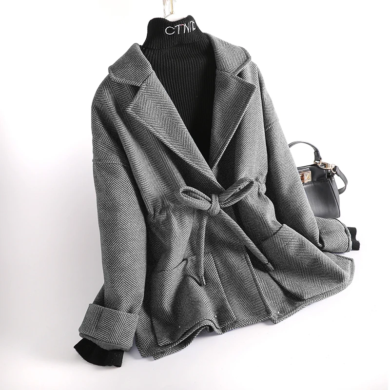 ZP670 шерстяное пальто женское короткое Новинка в елочку Хаундстут Корейская версия свободная Тонкая Повседневная шерстяная ткань