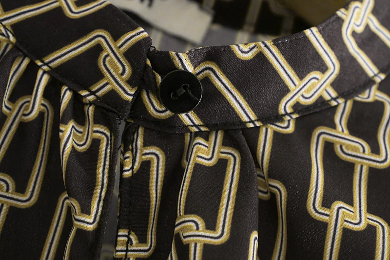 Мода Za Для женщин рубашка осень Винтаж с принтом цепей Повседневное галстук-бабочка, воротник со стойкой, цвет одно тонный, блузки стильные женские блузы с длинным рукавом