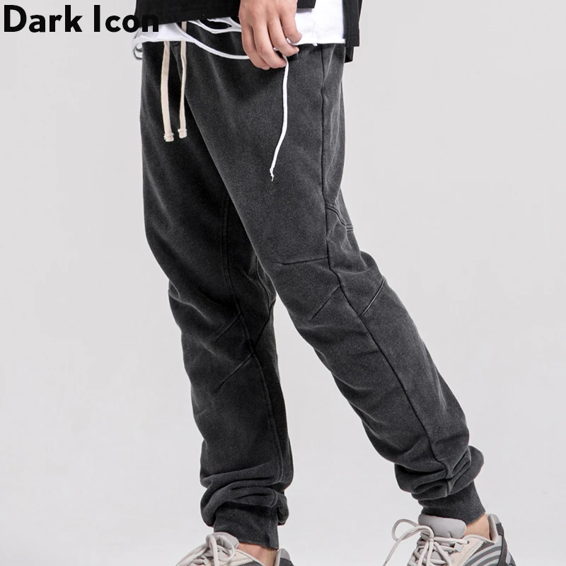 

Dark Icon Washing Grey Sweatpants Men Solid Color High Street Men's Pants Jogging Pants Men