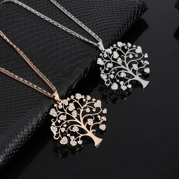 

New Trendy Color Big Tree Life Pendant Necklace Women Girl Party Present Vintage Stainless Steel Mujer Jewelry Birtherday Gift