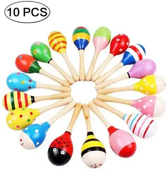 

Lvcky 10Pcs Wooden Maracas Musical Rattle Shaker 110MM for Baby Kids Educational Toys Random Color（ ）
