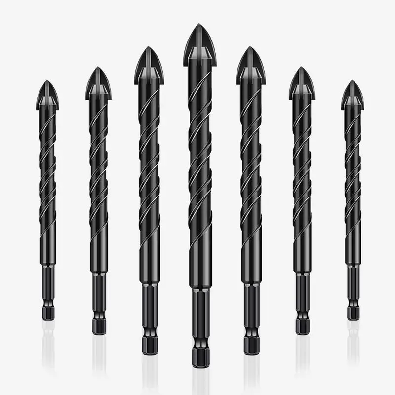 

6.35mm hexagonal shank twist drill bits hard metal four edge triangle drill smooth hole glass punch cross triangle bit