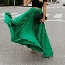 Женская длинная юбка, сплошной цвет, длина до пола, Джокер, шифон, стрейч, высокая талия, макси платье, Скейтер, расклешенное, Pleatedjupe femme