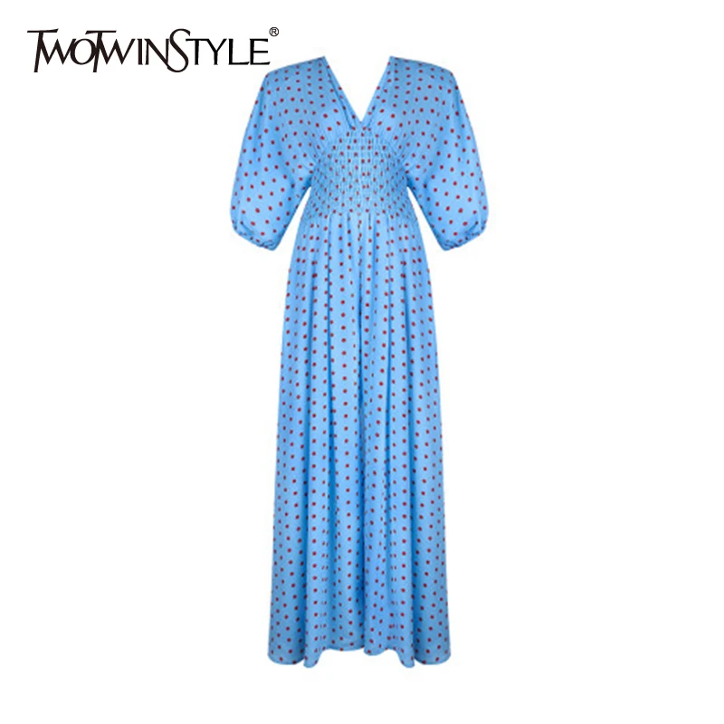 TWOTWINSTYLE Casual Ploka Dot Jumpsuits For Female V Neck Lantern Half Sleeve High Waist Wide Leg Jumpsuit Women Fashion Clothes TWOTWINSTYLE Casual Ploka Dot Jumpsuits For Female V Neck Lantern Half Sleeve High Waist Wide Leg Jumpsuit Women Fashion Clothes