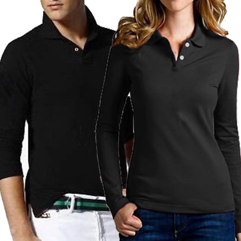 

Top quality Spring Autumn Mens woman long sleeve polos shirts 100% cotton lapel solid color tees fashion mens S-3XL Tops & Tees