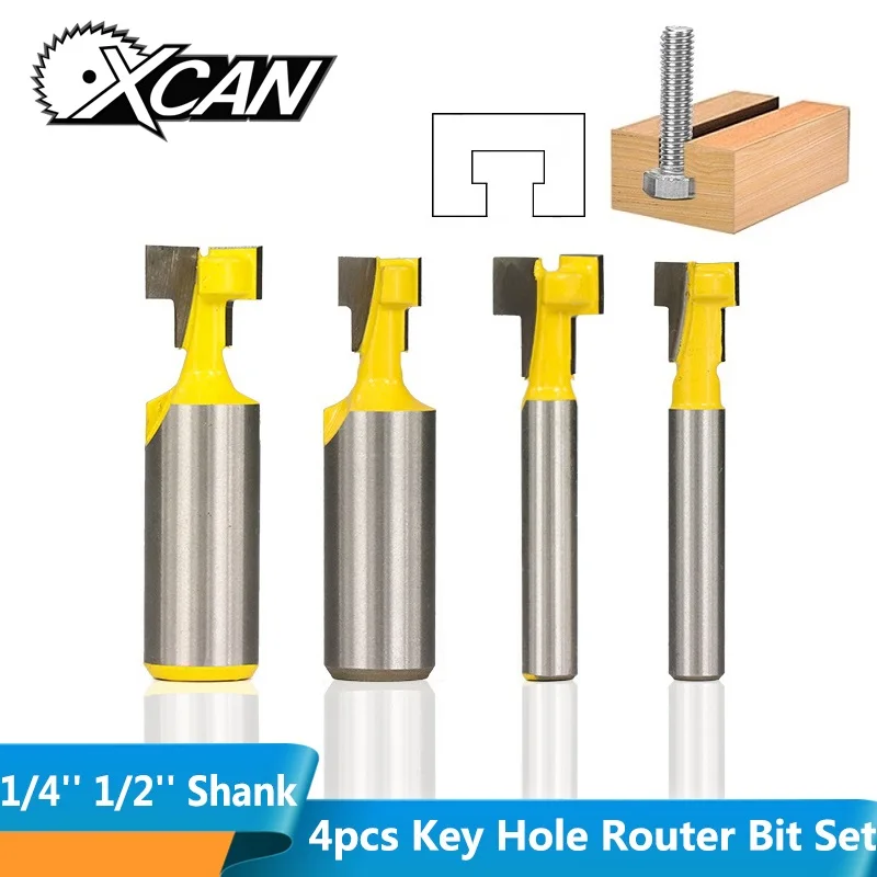 XCAN 4 шт. 1/4 ''хвостовик Т-образные фрезы замок ключ отверстие фрезы Набор бит шестигранный болт т слот фрезы Замочная скважина фрезы