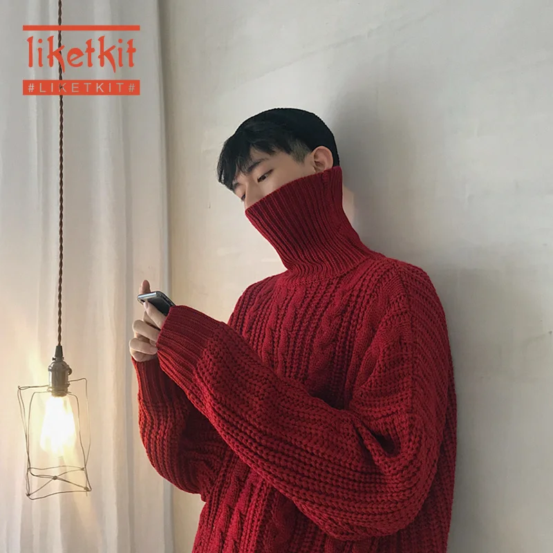 Liketkit, мужской свитер, водолазка, зима, для мужчин, сплошной цвет, Харадзюку, толстые пуловеры, мужские, корейская мода, уличная одежда, свитера
