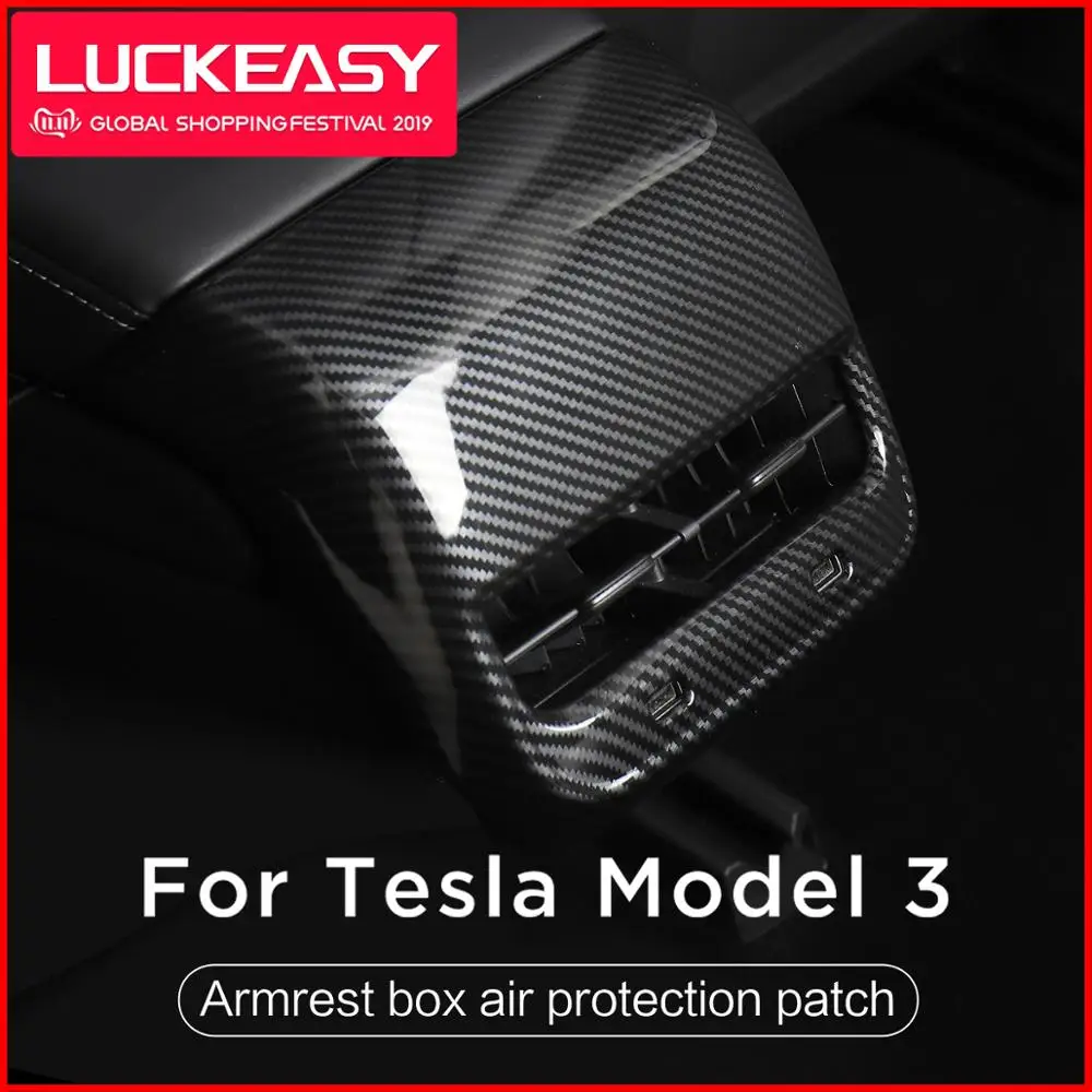 LUCKEASY for Tesla Model 3 2017-2020 Rear armrest Box ABS Decorative Shape Interior Decoration Auto Accessories red