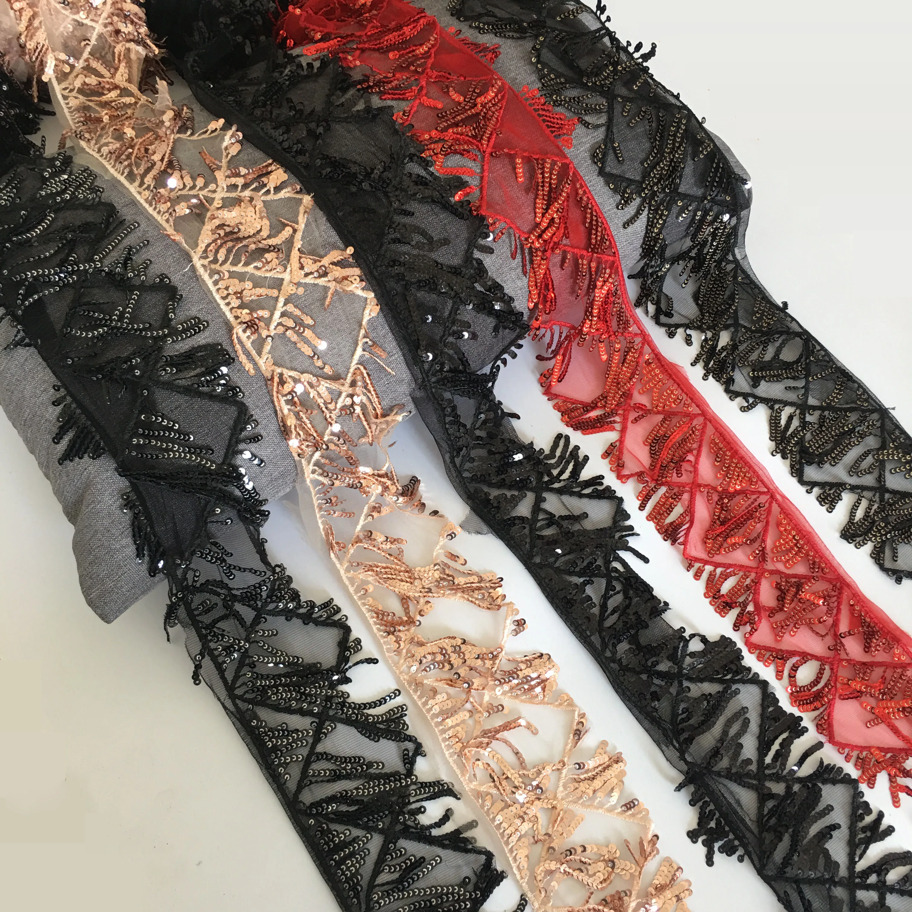 

1 meter for sale High quality Sewing Mixture Embroidery Lace Collar Fabric Applique DIY Sequins Tassels Neckline Dress Accessory