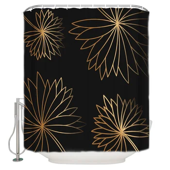

Golden Pattern Black Background Bathroom Shower Curtain Home Decoration Bathroom Accessories Shower Curtain