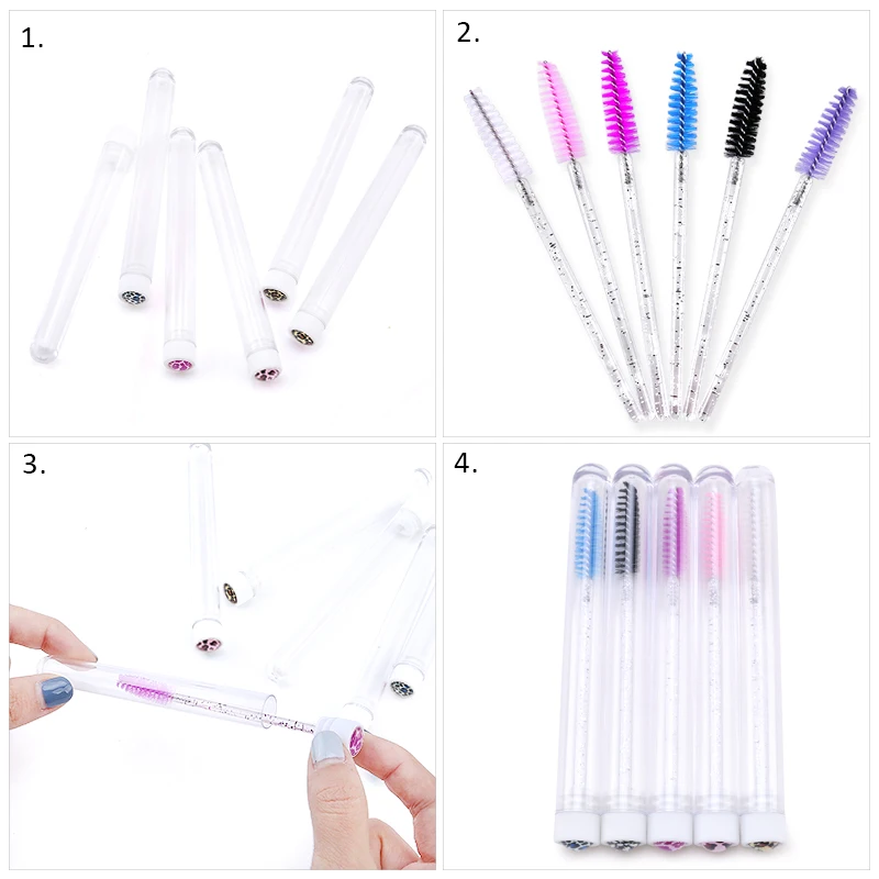 20pcs Reusable Eyebrow Brush Tube Leopard Serpentine Diamond Mascara Wands Dust-proof Eyelash Extension Supplies Makeup Tool 4