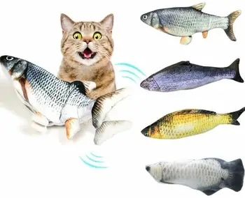 

2020 Electric Interactive Cat Wagging Fish Realistic Plush Catnip Fish Mint Toys