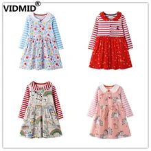 VIDMID платье с длинными рукавами для маленьких девочек Детские Платья с цветочным рисунком хлопковые платья для детей от 2 до 7 лет Одежда для девочек