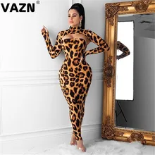 VAZN YWJR0729 специальный осенний сексуальный женский леопардовый длинный комплект с коротким длинным рукавом Топ без бретелек длинное платье комплект оболочка Модный комплект