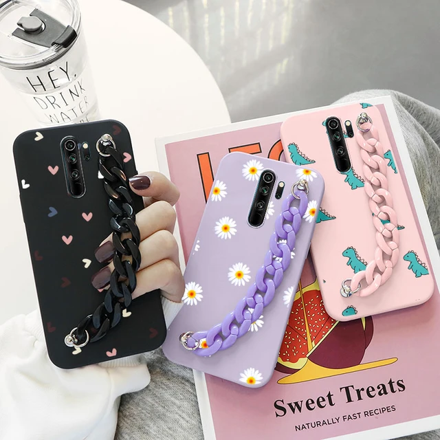 Funda de silicona suave con cadena para Xiaomi Redmi Note 8 Pro, carcasa  protectora con flores, parachoques - AliExpress