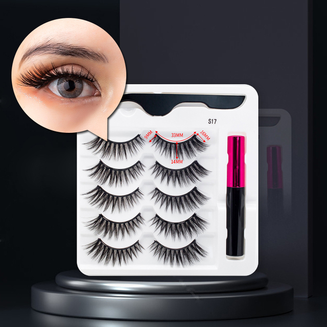 3/5/7Pairs Magnetic Eyelashes False Lashes Repeated Use Eyelashes Waterproof Liquid Eyeliner With Tweezer Makeup Set