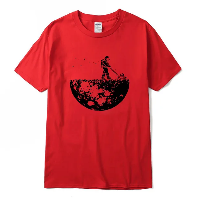 Highquality 100%cotton Lunar cleaner printing street style casual short sleeve men T shirt cool loose o-neck tshirt male t-shirt Red-2018220